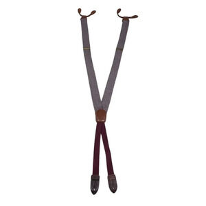 Cole Haan Men's Burgundy Herringbone Y-Back Suspenders with Leather Ends
